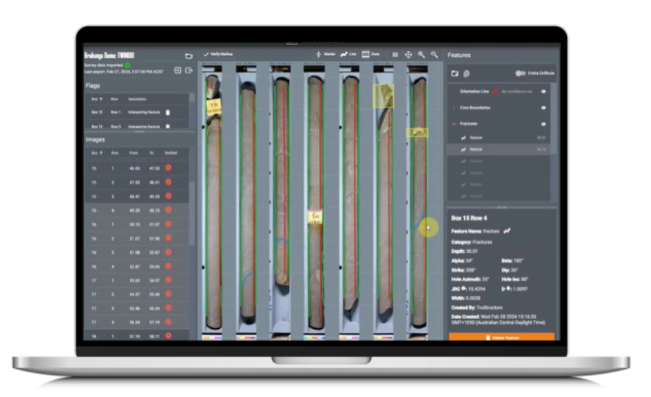 Automatic identification for core boundaries, orientation lines, broken zones, veins, and fractures
